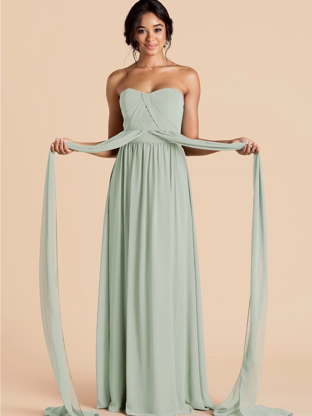 Birdy Grey Grace Chiffon Dress With Slit in Sage. Can be worn several ways. Med